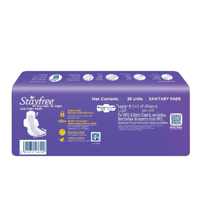 Stayfree Dry Max All Night XXL Dry Cover Sanitary Pads, 28 Pads-2.webp